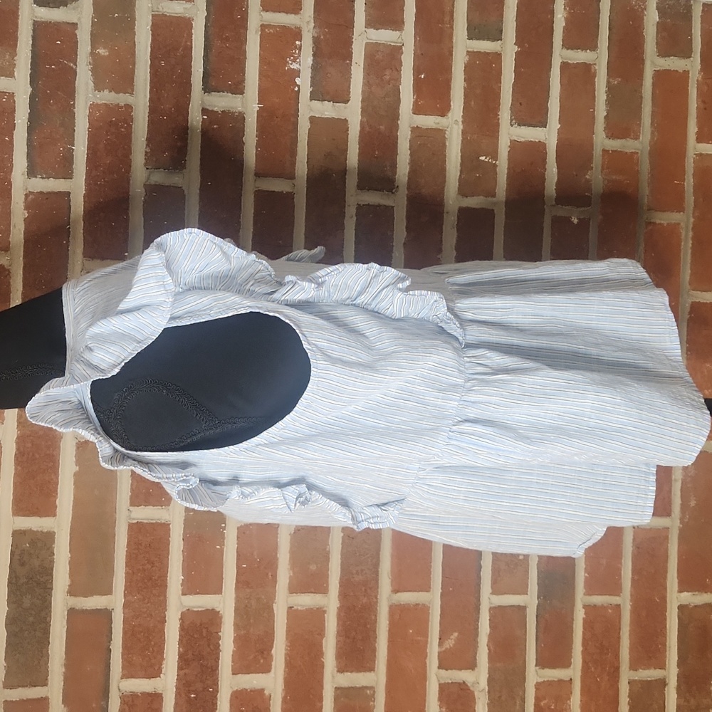 LOFT Blue and White Ruffled Peplum Blouse, Size Medium - Picture 2 of 8